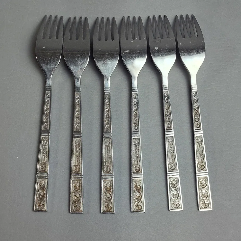 Vintage Riviera RIF4 Stainless Flatware Japan Set Of 43 Scroll Black Textured